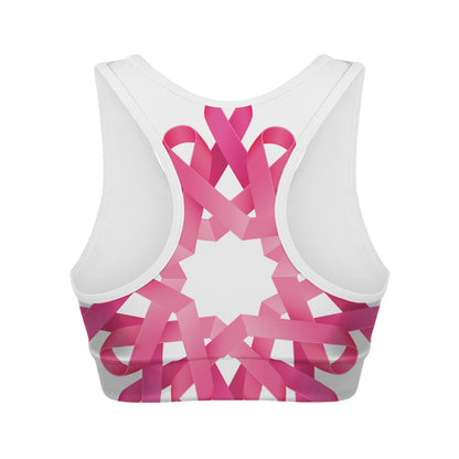 Pink Breast Cancer Ribbon Flower Print Women's Sports Bra