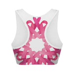 Pink Breast Cancer Ribbon Flower Print Women's Sports Bra