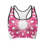 Pink Breast Cancer Ribbon Flower Print Women's Sports Bra