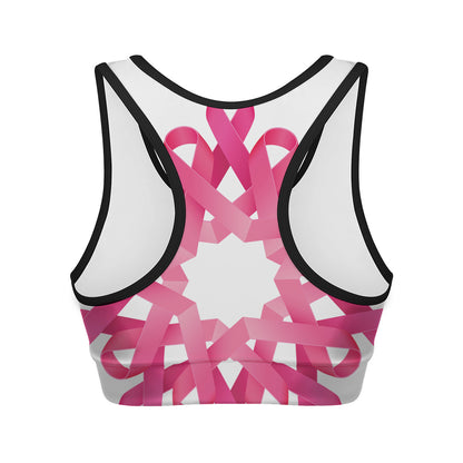 Pink Breast Cancer Ribbon Flower Print Women's Sports Bra