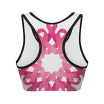 Pink Breast Cancer Ribbon Flower Print Women's Sports Bra