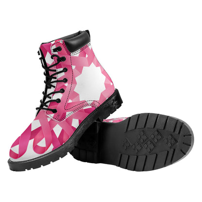 Pink Breast Cancer Ribbon Flower Print Work Boots