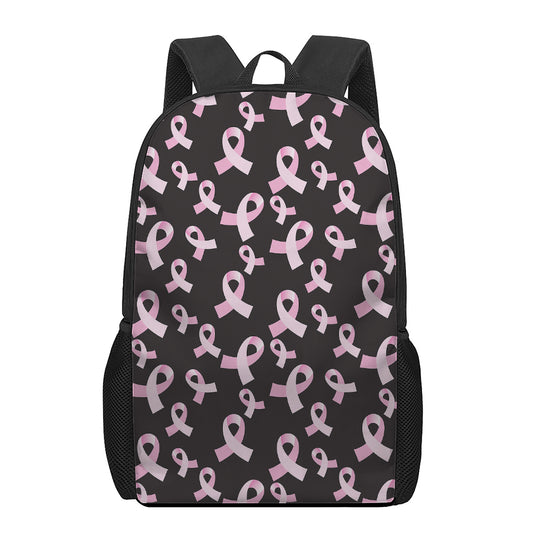 Pink Breast Cancer Ribbon Pattern Print 17 Inch Backpack