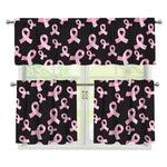Pink Breast Cancer Ribbon Pattern Print 3 Piece Kitchen Curtains