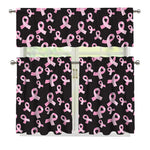 Pink Breast Cancer Ribbon Pattern Print 3 Piece Kitchen Curtains