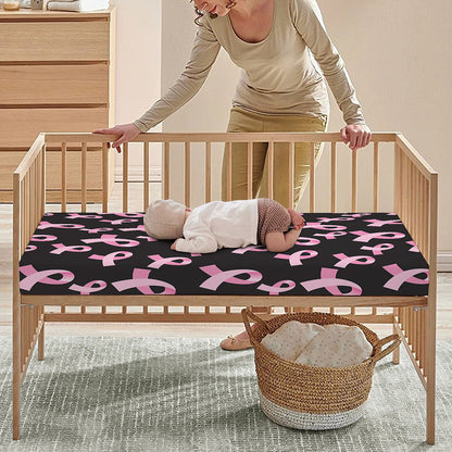 Pink Breast Cancer Ribbon Pattern Print Baby Crib Sheet