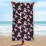 Pink Breast Cancer Ribbon Pattern Print Beach Towel