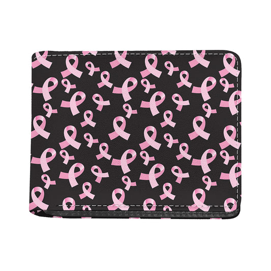 Pink Breast Cancer Ribbon Pattern Print Bifold Wallet