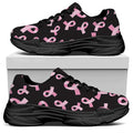 Pink Breast Cancer Ribbon Pattern Print Black Chunky Shoes