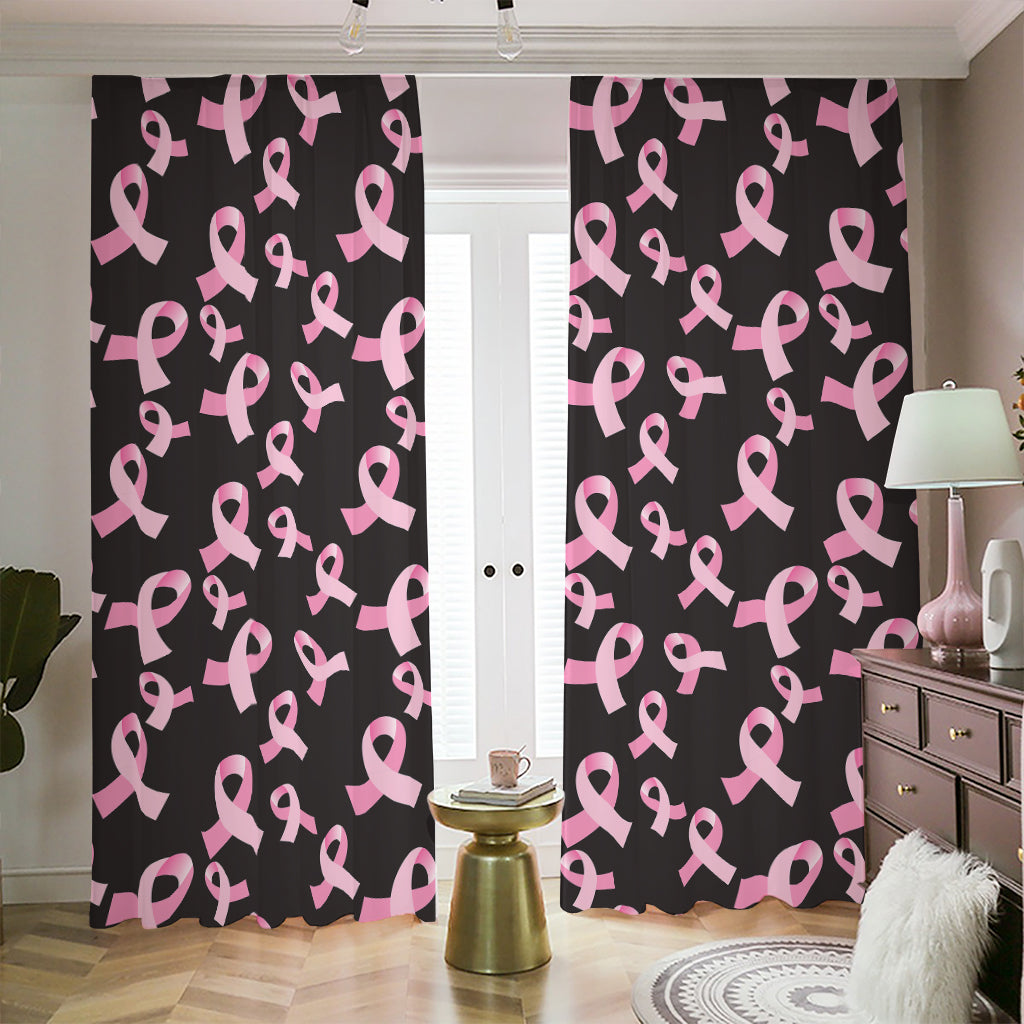 Pink Breast Cancer Ribbon Pattern Print Blackout Pencil Pleat Curtains