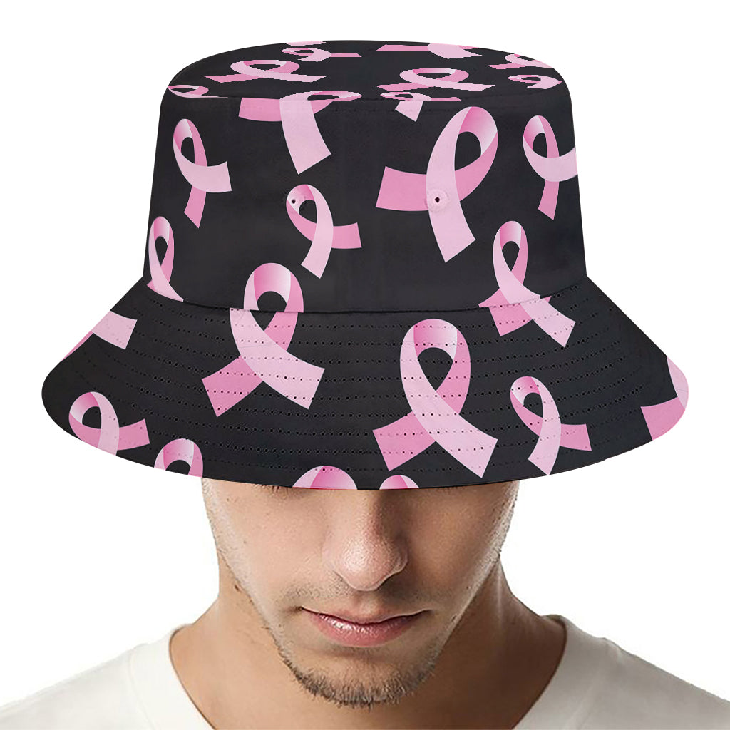 Pink Breast Cancer Ribbon Pattern Print Bucket Hat