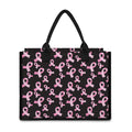 Pink Breast Cancer Ribbon Pattern Print Canvas Tote Bag