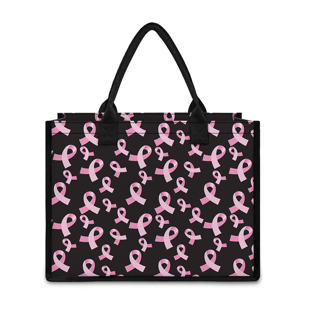Pink Breast Cancer Ribbon Pattern Print Canvas Tote Bag