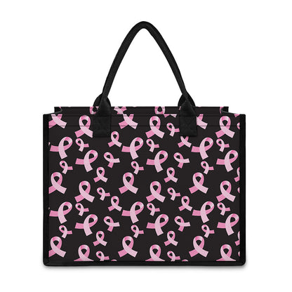 Pink Breast Cancer Ribbon Pattern Print Canvas Tote Bag