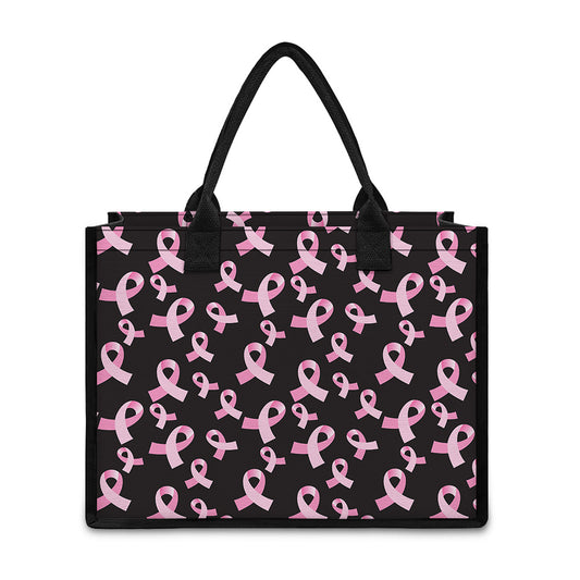 Pink Breast Cancer Ribbon Pattern Print Canvas Tote Bag