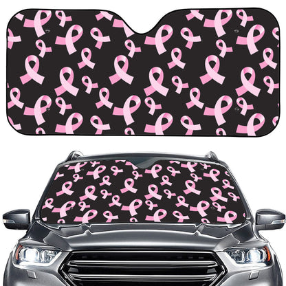Pink Breast Cancer Ribbon Pattern Print Car Windshield Sun Shade