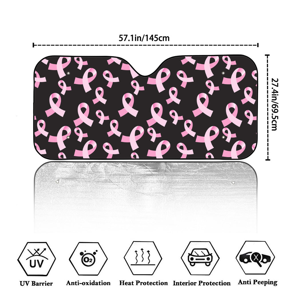 Pink Breast Cancer Ribbon Pattern Print Car Windshield Sun Shade