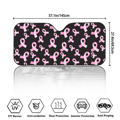 Pink Breast Cancer Ribbon Pattern Print Car Windshield Sun Shade
