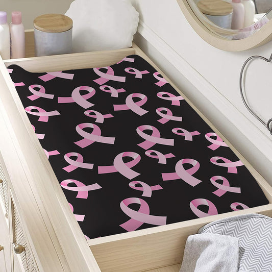 Pink Breast Cancer Ribbon Pattern Print Changing Pad Cover