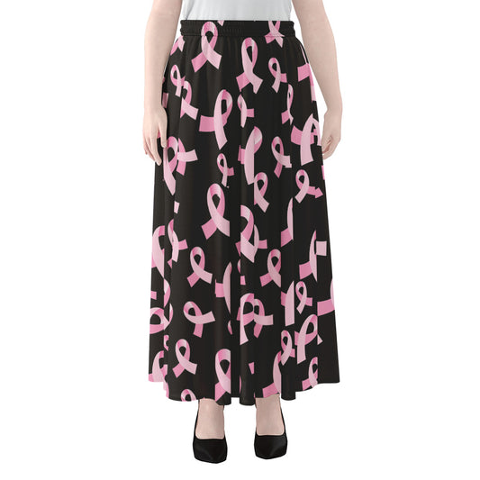 Pink Breast Cancer Ribbon Pattern Print Chiffon Maxi Skirt