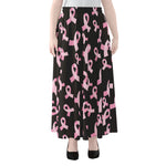 Pink Breast Cancer Ribbon Pattern Print Chiffon Maxi Skirt