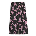 Pink Breast Cancer Ribbon Pattern Print Cotton Front Slit Maxi Skirt