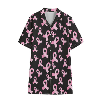 Pink Breast Cancer Ribbon Pattern Print Cotton Hawaiian Shirt