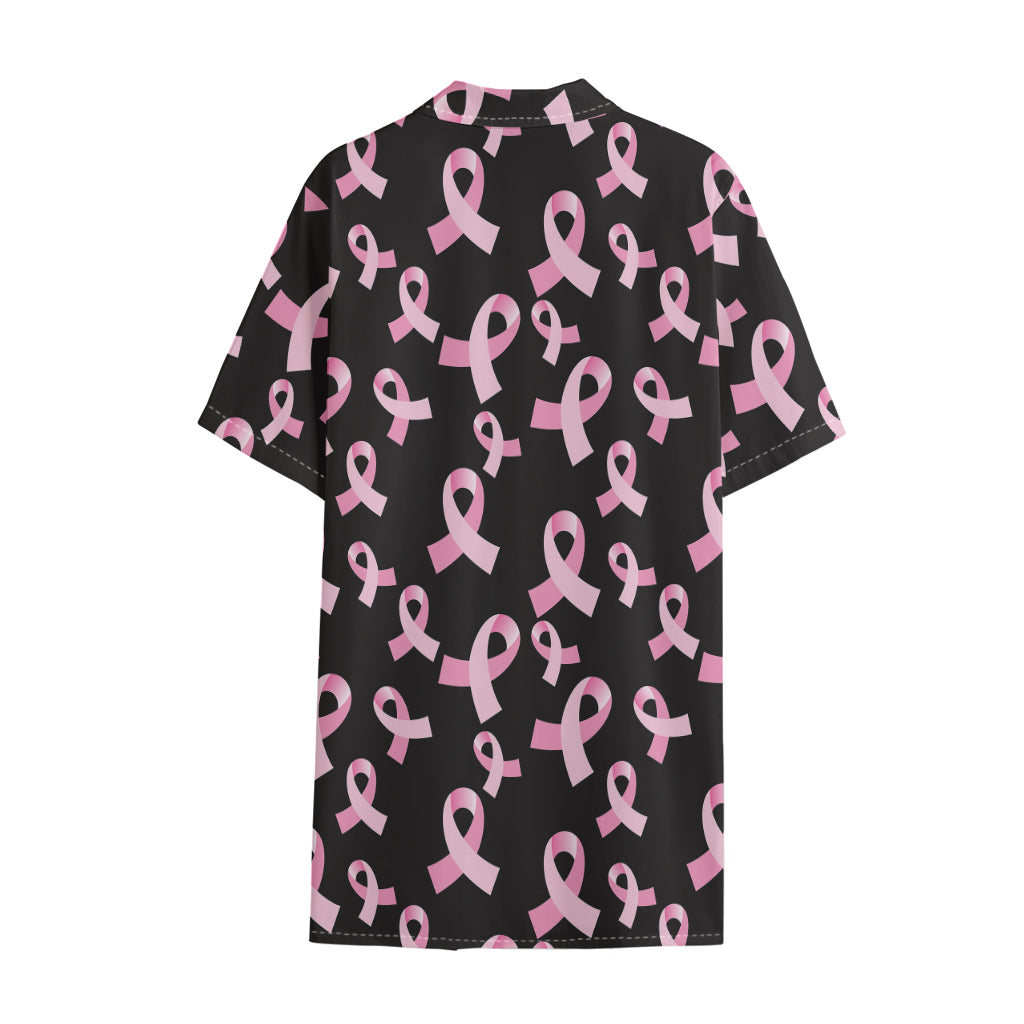 Pink Breast Cancer Ribbon Pattern Print Cotton Hawaiian Shirt