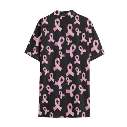 Pink Breast Cancer Ribbon Pattern Print Cotton Hawaiian Shirt