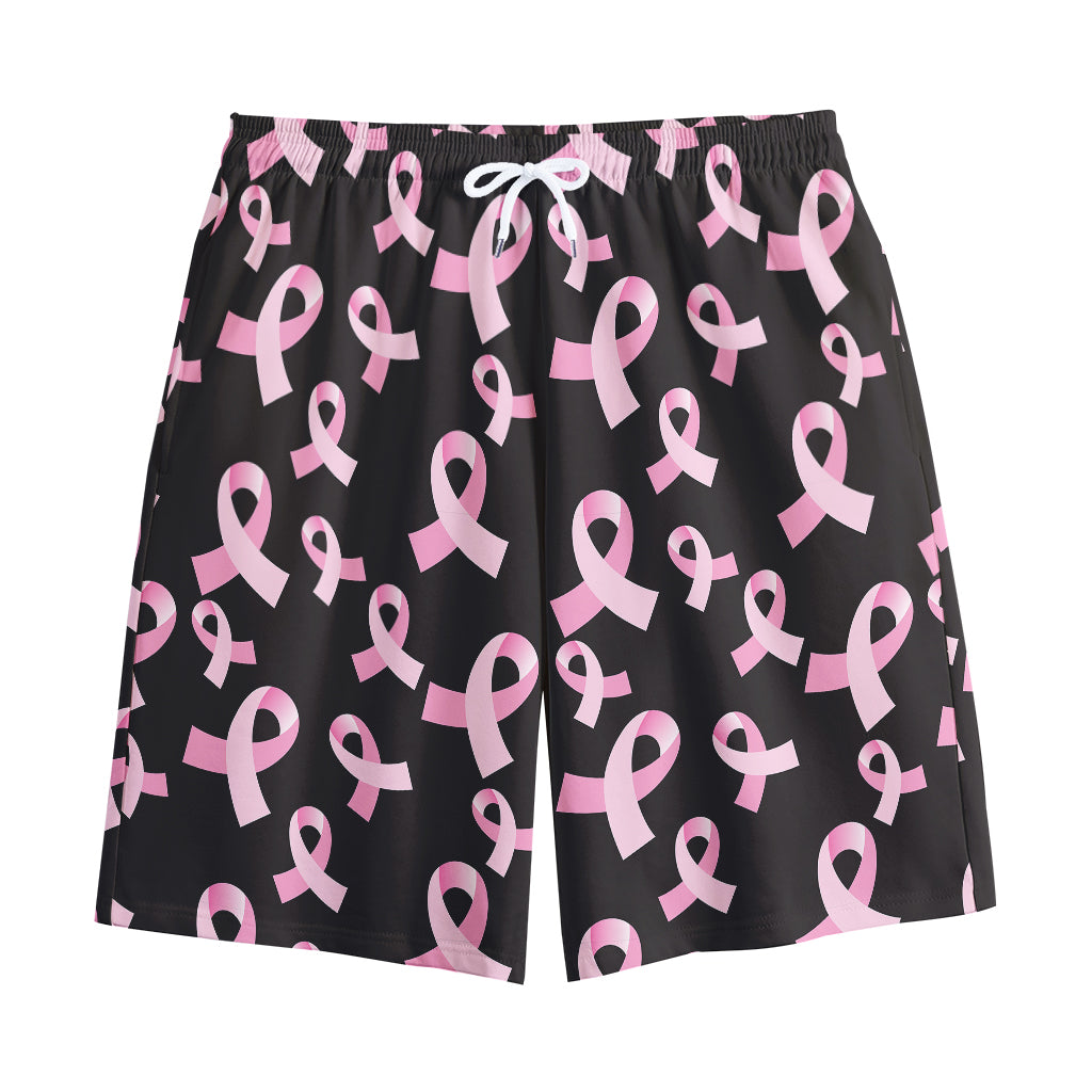 Pink Breast Cancer Ribbon Pattern Print Cotton Shorts
