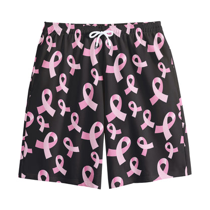 Pink Breast Cancer Ribbon Pattern Print Cotton Shorts