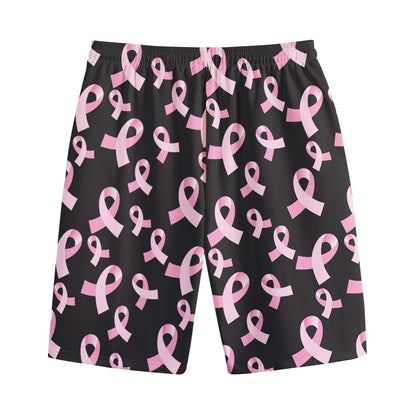 Pink Breast Cancer Ribbon Pattern Print Cotton Shorts