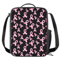 Pink Breast Cancer Ribbon Pattern Print Crossbody Lunch Bag