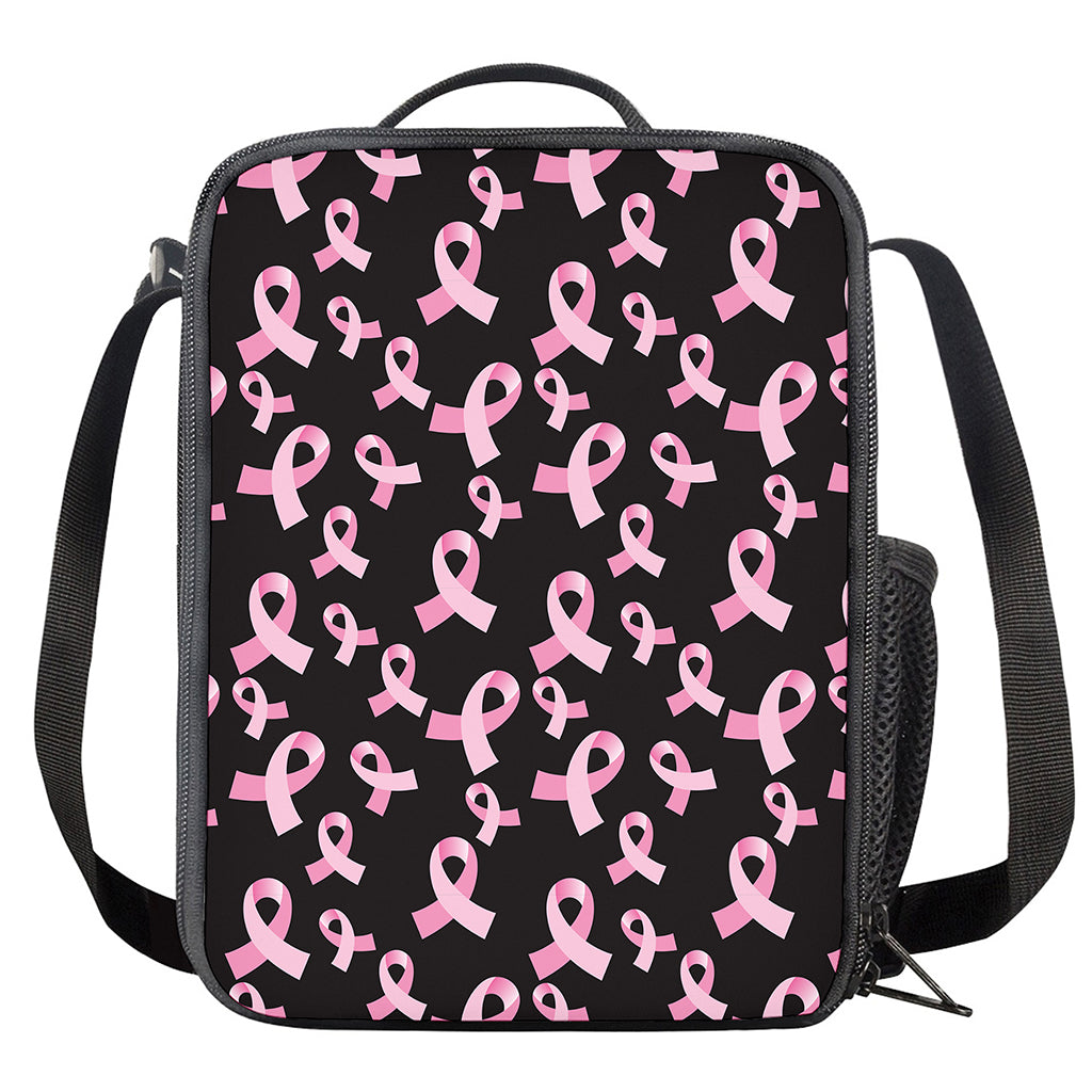 Pink Breast Cancer Ribbon Pattern Print Crossbody Lunch Bag