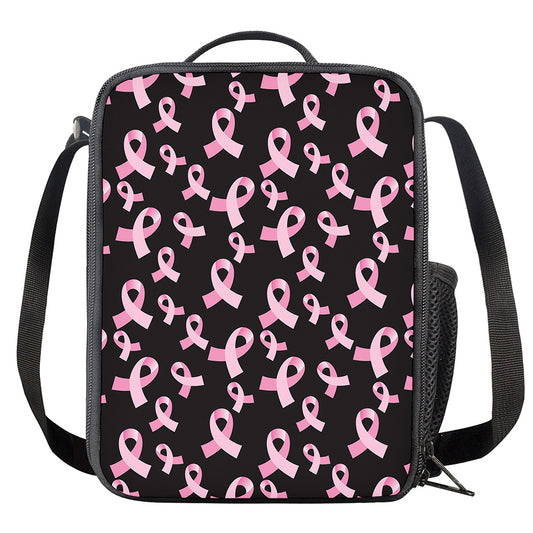 Pink Breast Cancer Ribbon Pattern Print Crossbody Lunch Bag