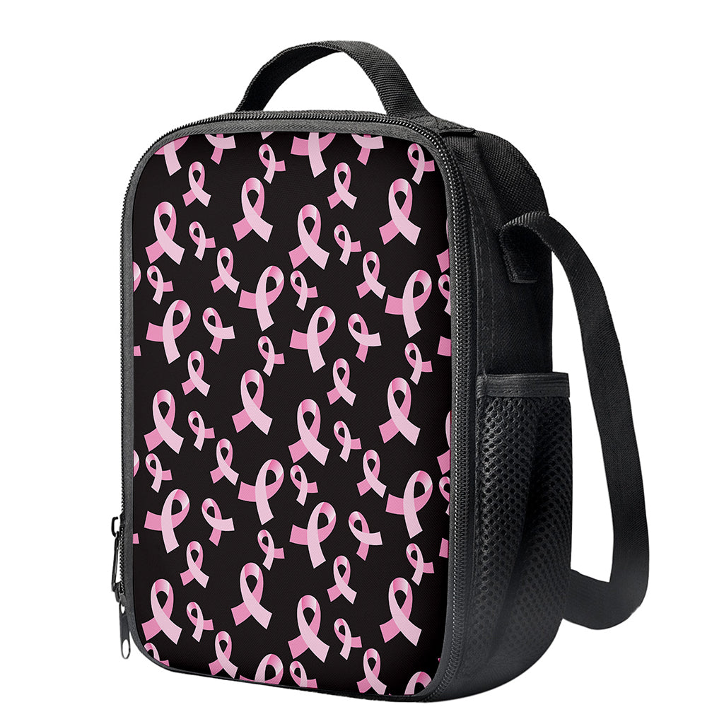 Pink Breast Cancer Ribbon Pattern Print Crossbody Lunch Bag