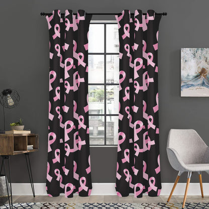 Pink Breast Cancer Ribbon Pattern Print Curtain