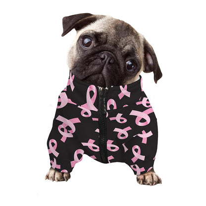 Pink Breast Cancer Ribbon Pattern Print Dog Zip Up Jacket