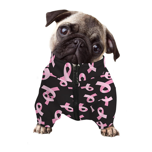 Pink Breast Cancer Ribbon Pattern Print Dog Zip Up Jacket