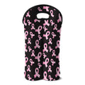 Pink Breast Cancer Ribbon Pattern Print Double Neoprene Wine Tote
