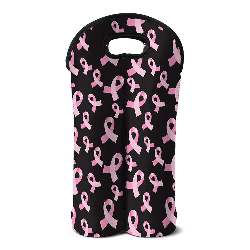Pink Breast Cancer Ribbon Pattern Print Double Neoprene Wine Tote