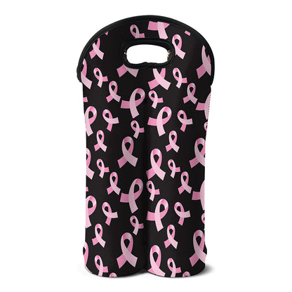 Pink Breast Cancer Ribbon Pattern Print Double Neoprene Wine Tote