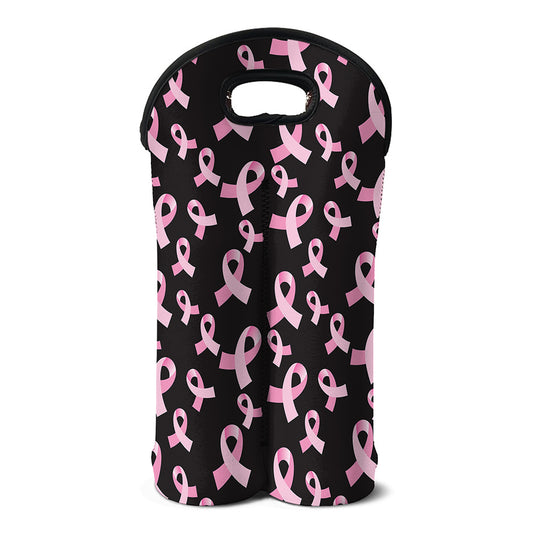 Pink Breast Cancer Ribbon Pattern Print Double Neoprene Wine Tote