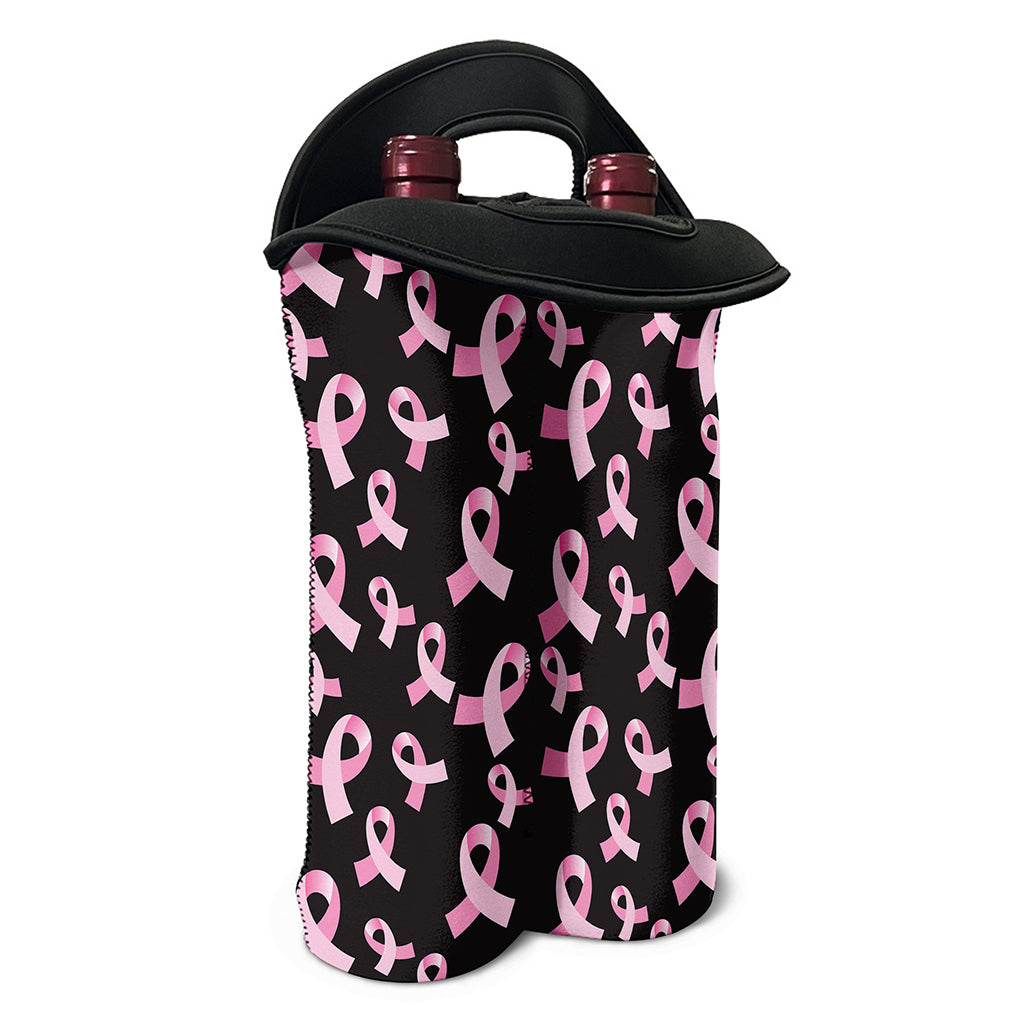 Pink Breast Cancer Ribbon Pattern Print Double Neoprene Wine Tote