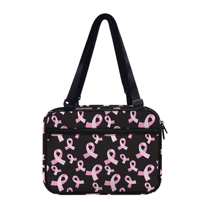 Pink Breast Cancer Ribbon Pattern Print Double Strap Bible Bag