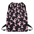 Pink Breast Cancer Ribbon Pattern Print Drawstring Backpack