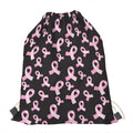 Pink Breast Cancer Ribbon Pattern Print Drawstring Bag