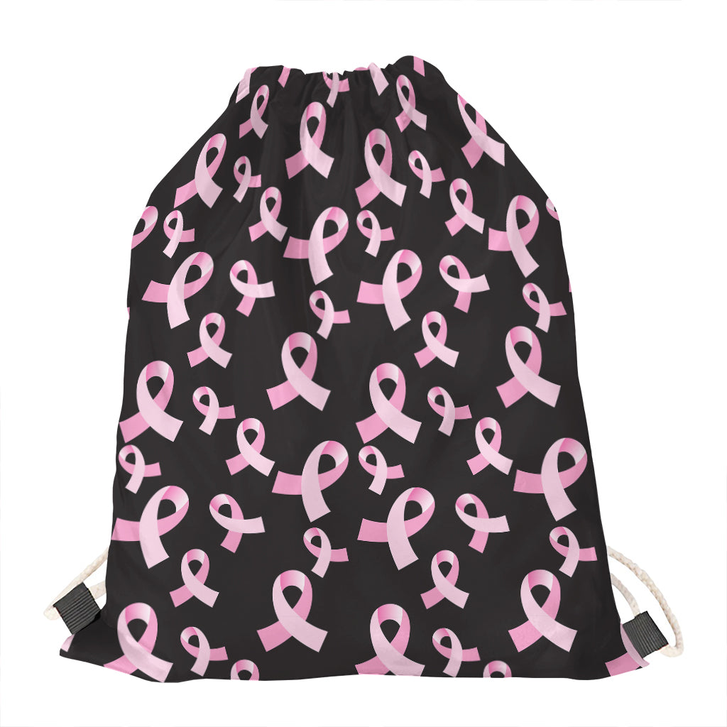 Pink Breast Cancer Ribbon Pattern Print Drawstring Bag