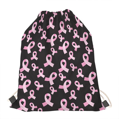 Pink Breast Cancer Ribbon Pattern Print Drawstring Bag