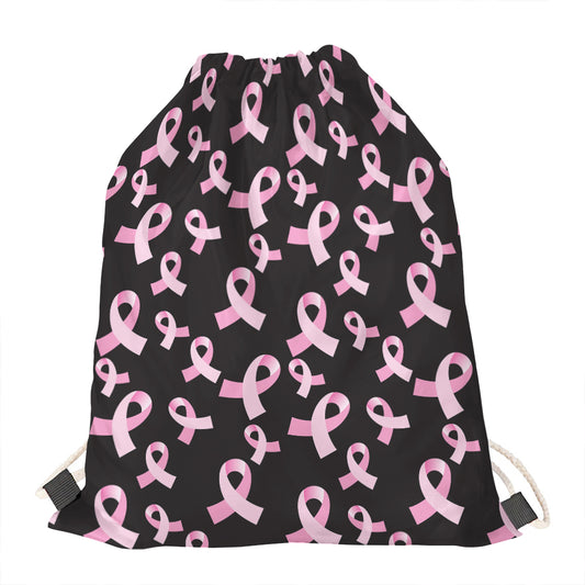 Pink Breast Cancer Ribbon Pattern Print Drawstring Bag